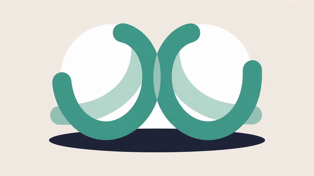 Abstract flat illustration of overlapping circles connected by gentle upward lines suggesting steady growth, in teal and warm grey
