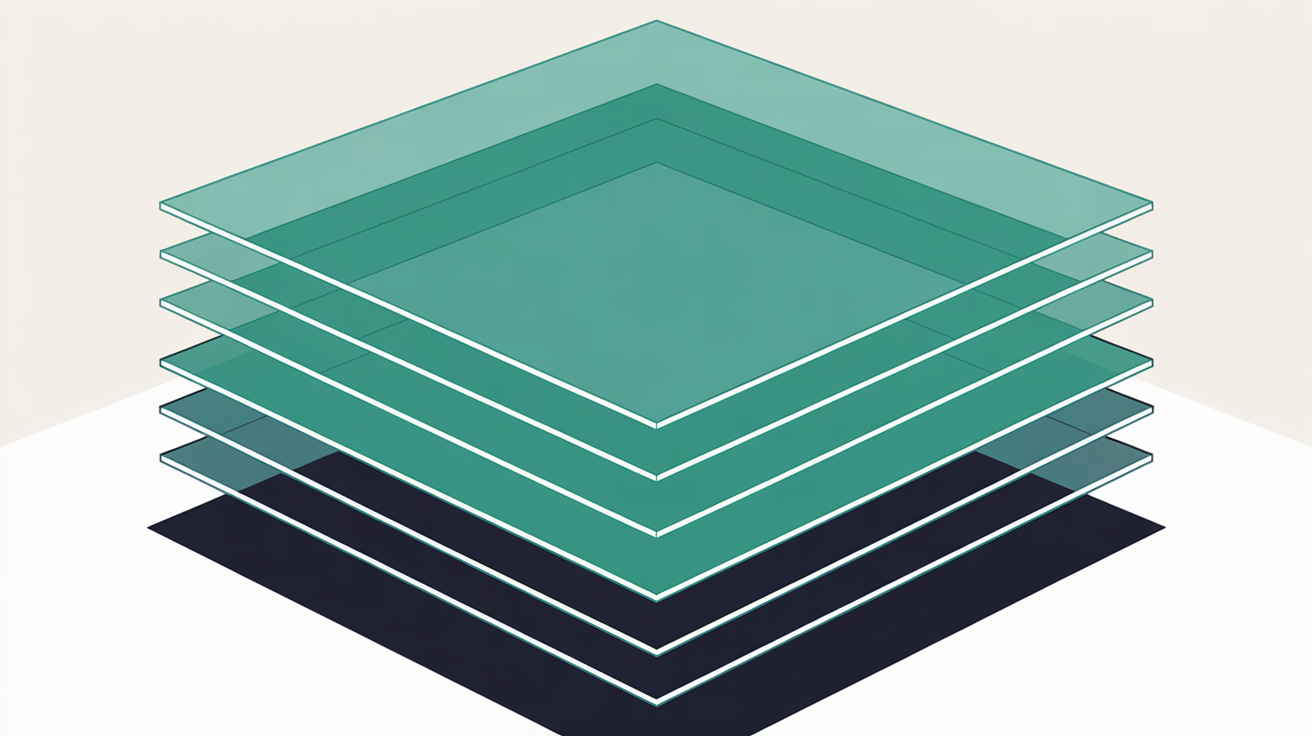 Stacked translucent teal panels representing layered caching infrastructure in a managed WordPress stack