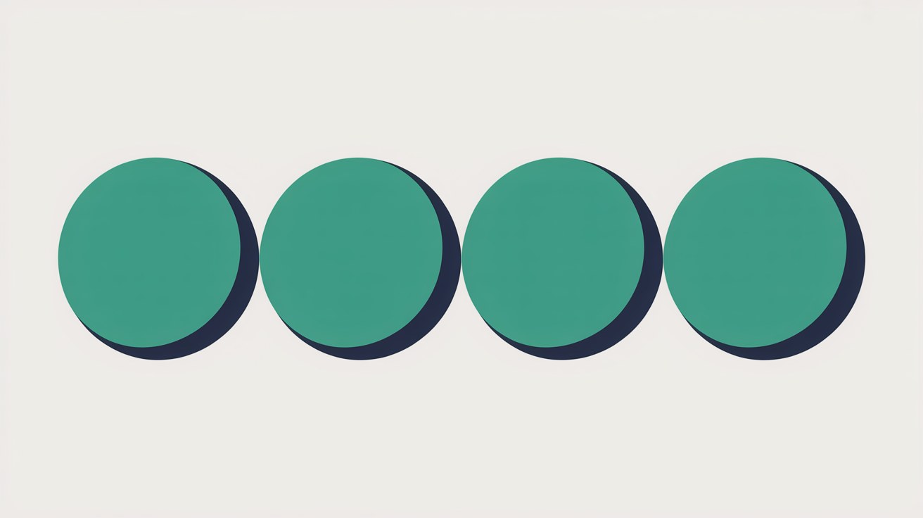 Flat illustration of four evenly spaced teal circles in a row on a warm off-white background