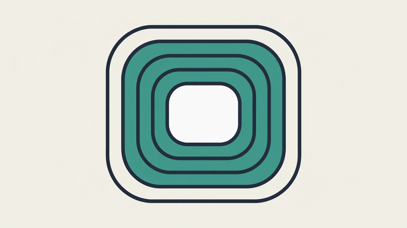 Four concentric rounded rectangles nested inward in teal and navy outlines, enclosing a small pale centre panel