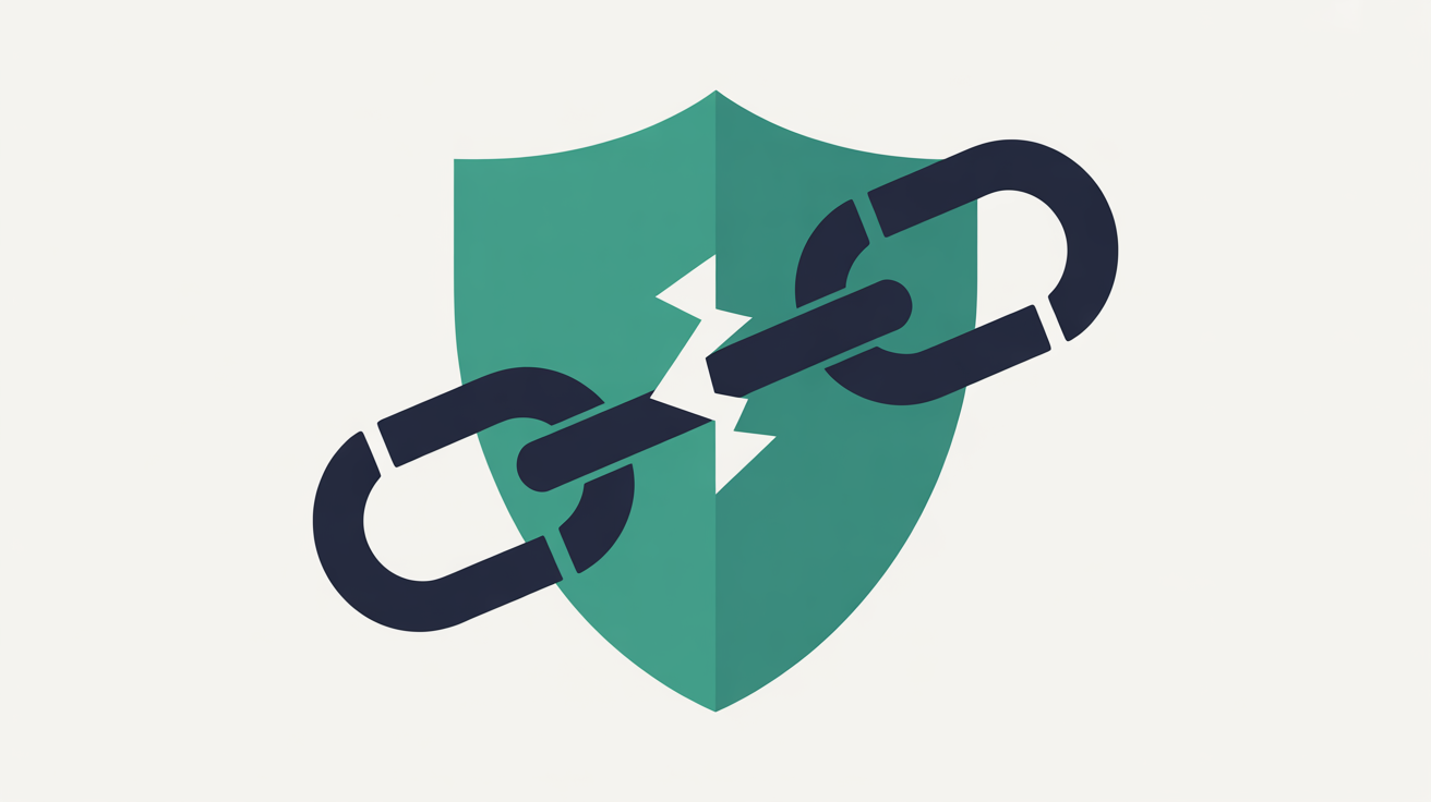 Abstract illustration of a shield with a broken chain symbolising freedom from password vulnerabilities