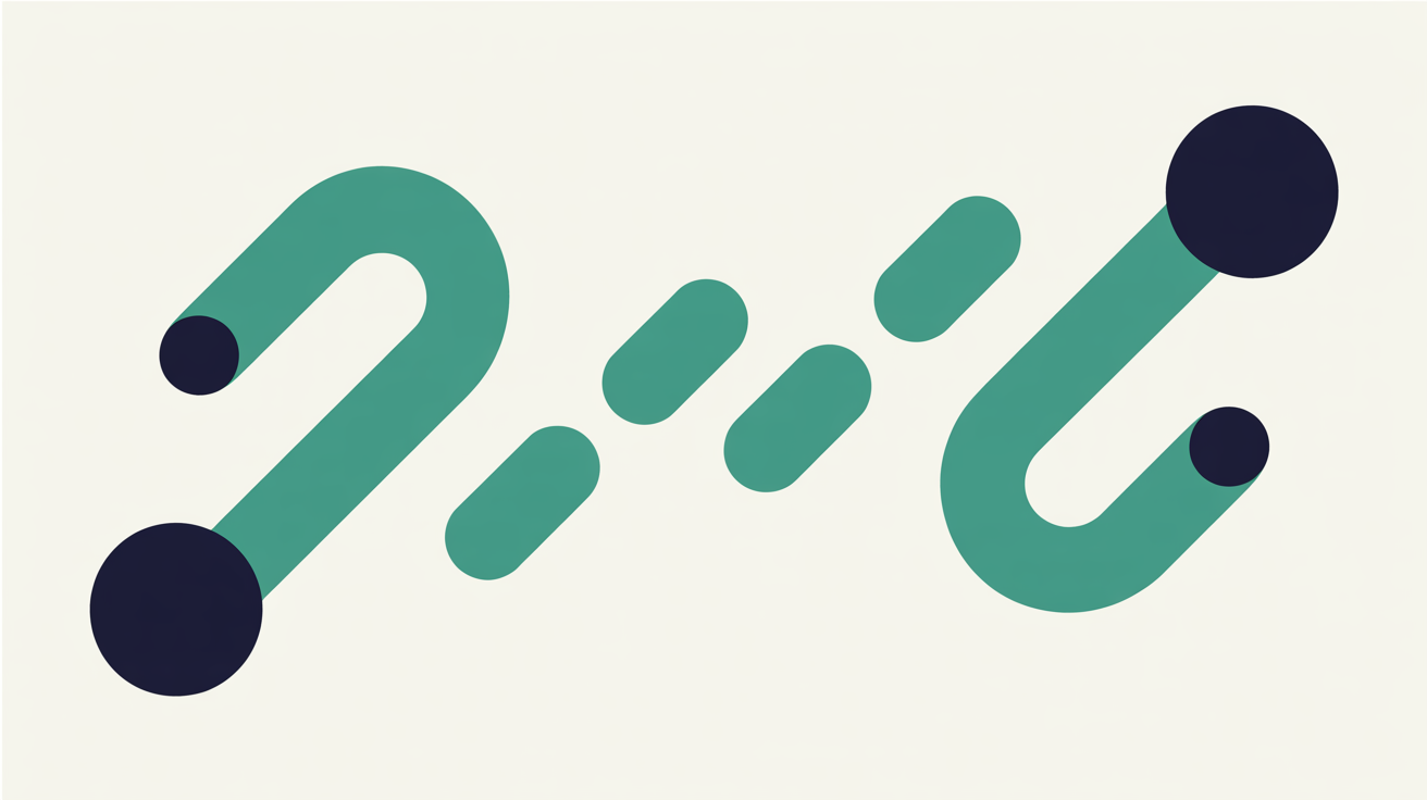 Abstract flat illustration of two separated payment paths, one short and one split into three stages, in teal on a warm grey background