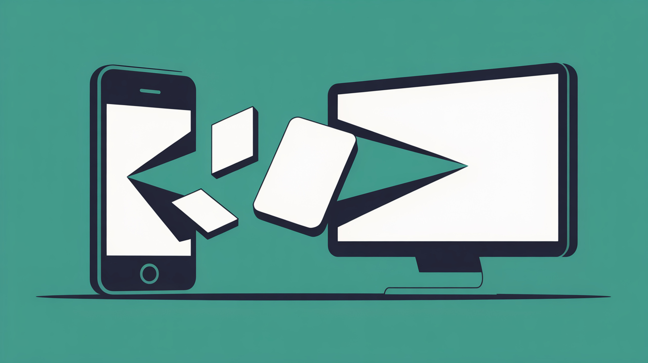 Flat illustration of a smartphone with fragmented geometric shapes floating apart from the screen, suggesting the gap between responsive layout and true mobile optimisation