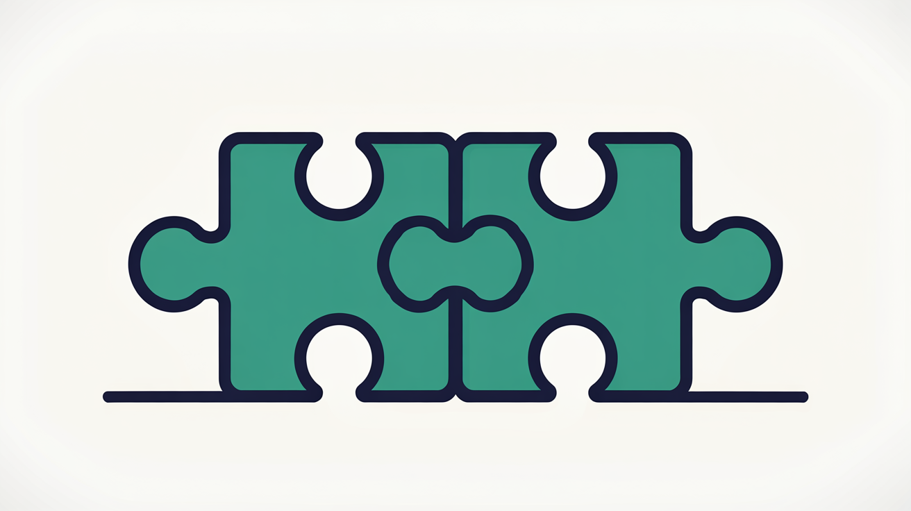 Two abstract interlocking shapes clicking together into a matching fit at the centre