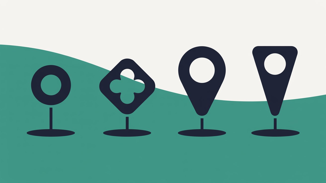 Flat abstract illustration of a sequence of connected checkpoints along a path, teal shapes on warm grey