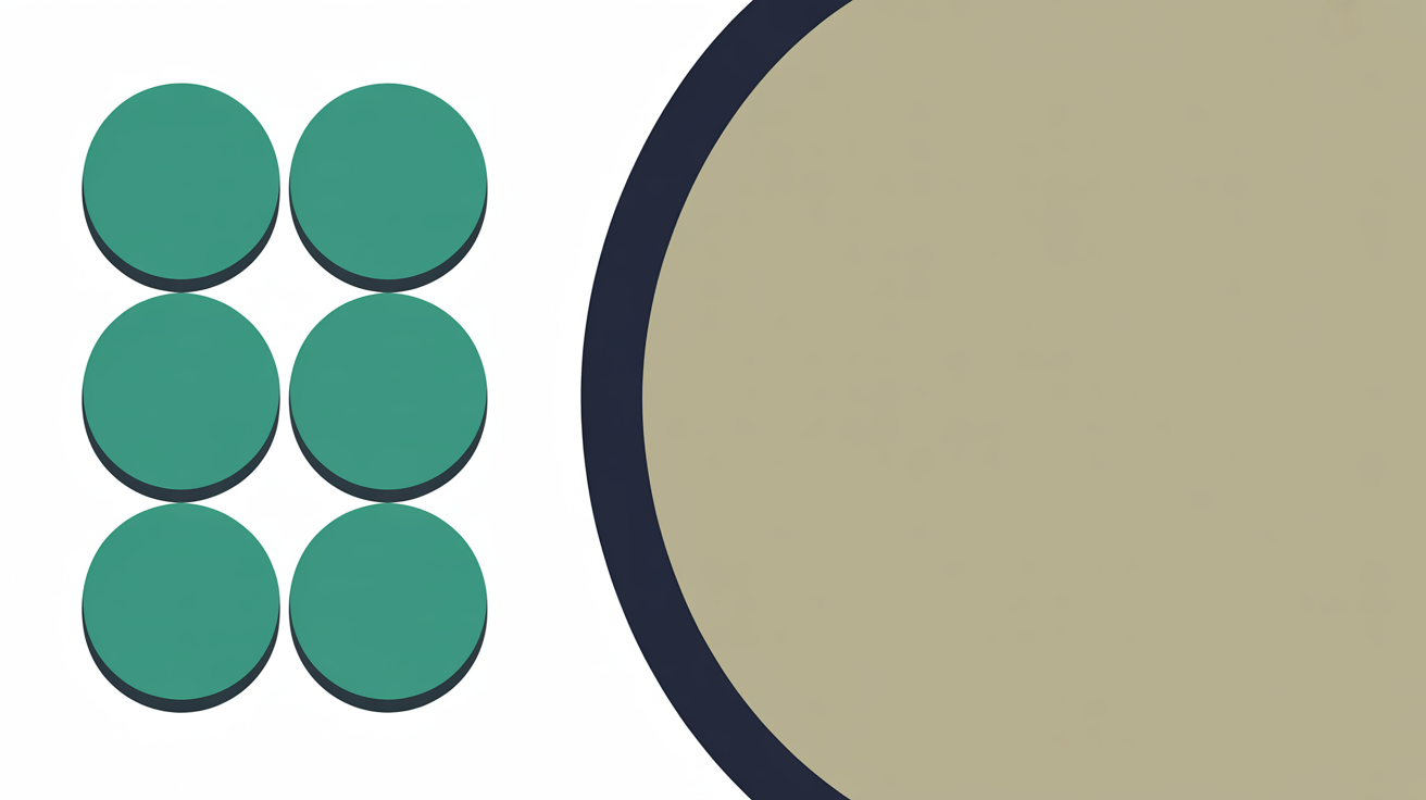 Flat abstract illustration of a grid of equal-sized teal circles beside a large soft rounded form on a warm grey background