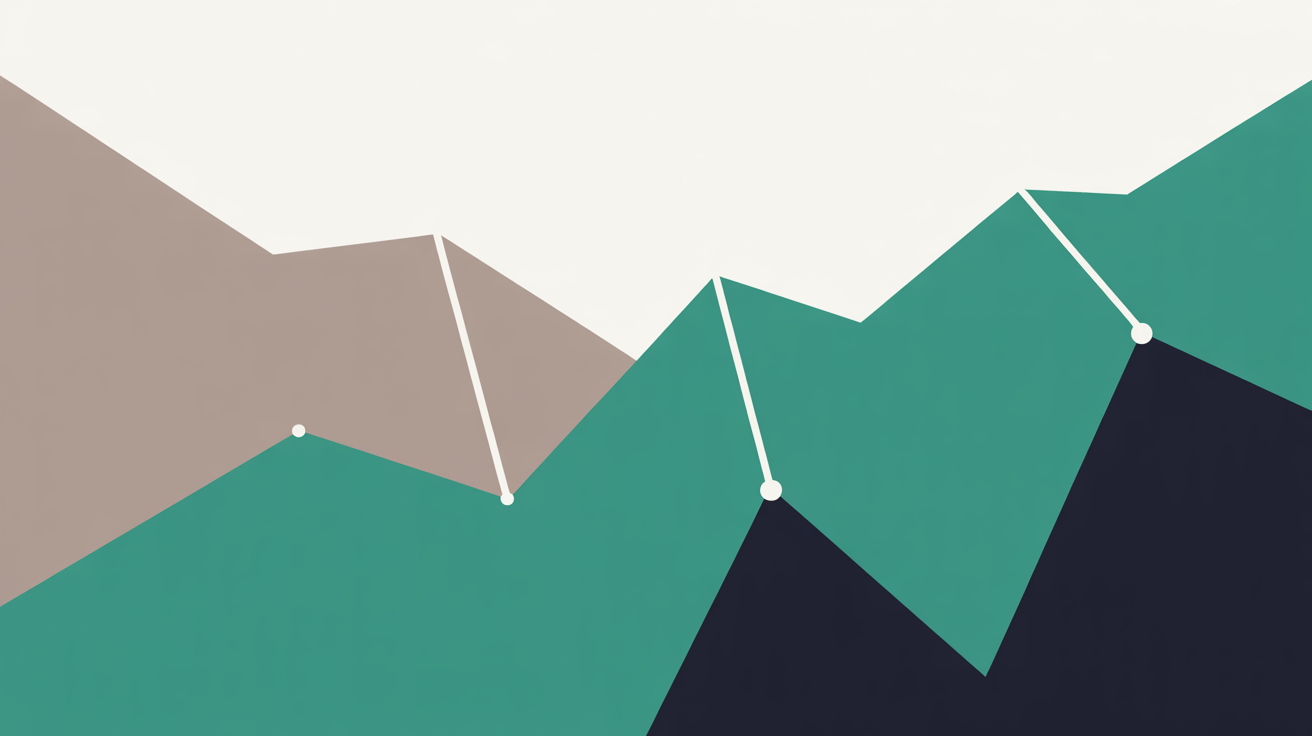 Two abstract rising lines diverging on a warm stone grey background, one steep and muted and one steadier and teal, suggesting different cost trajectories for two platforms over time