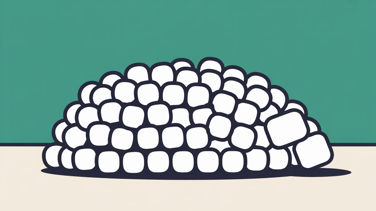 Flat illustration of many small tiles packed tightly together with one faded tile pushed to the edge, on a warm grey background, suggesting a crowded phone screen