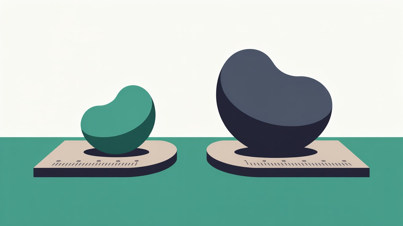 Flat illustration of a small teal form and a larger dark form each resting on its own measuring platform, sized differently