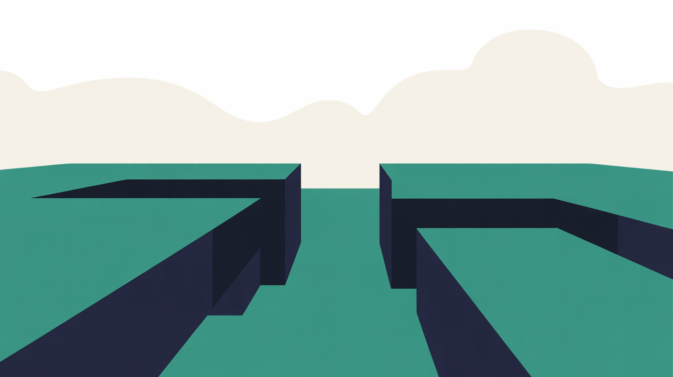 Abstract flat illustration showing two contrasting visual zones representing different platform paths