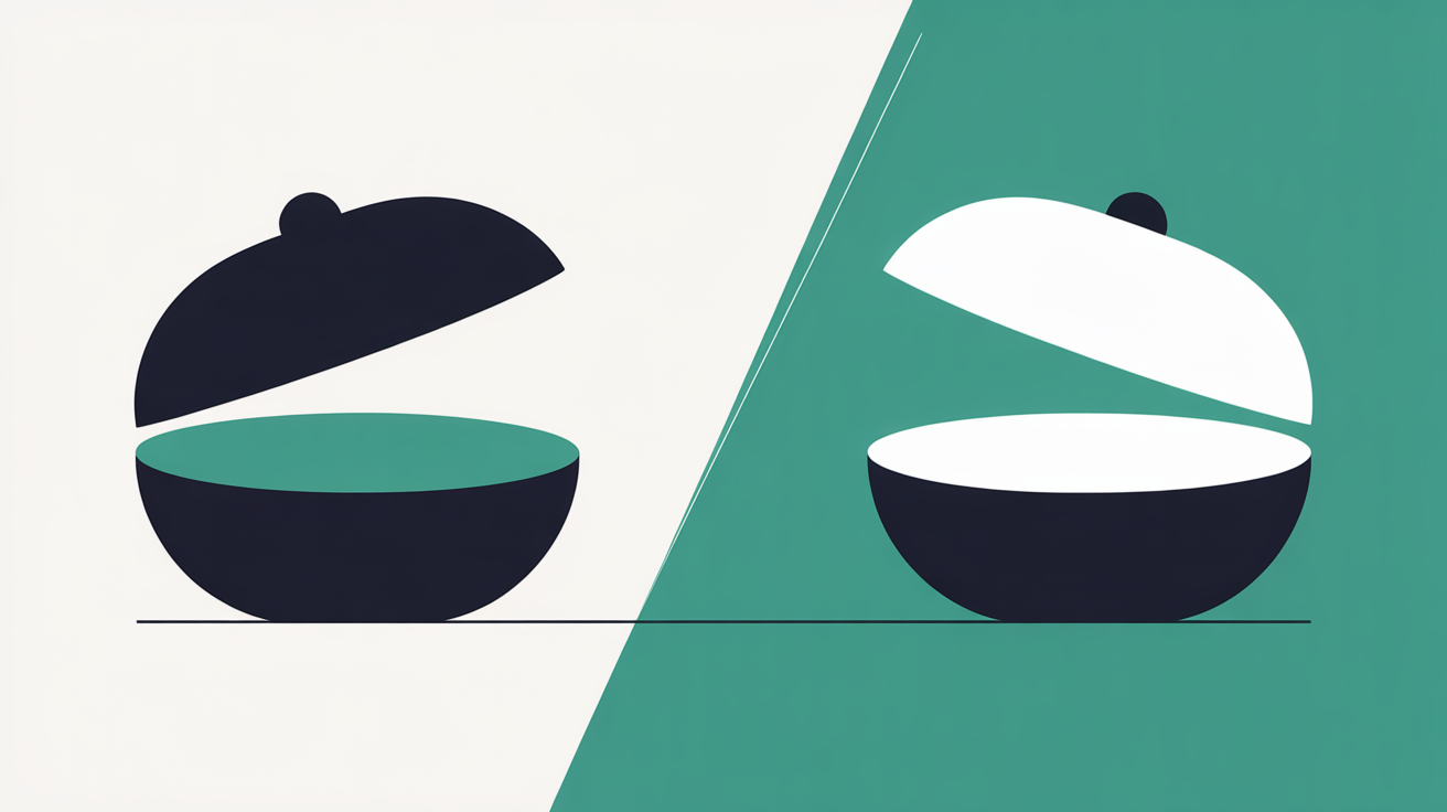 Flat illustration of two contrasting zones separated by a teal dividing line on warm grey background