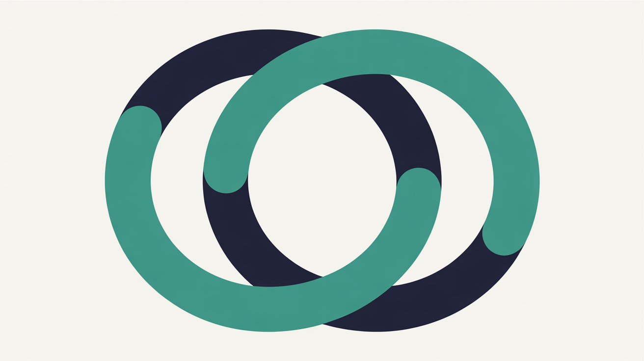 Clean abstract illustration of a continuous teal loop circling a central node on a warm grey background, suggesting an automated, self-repeating cycle