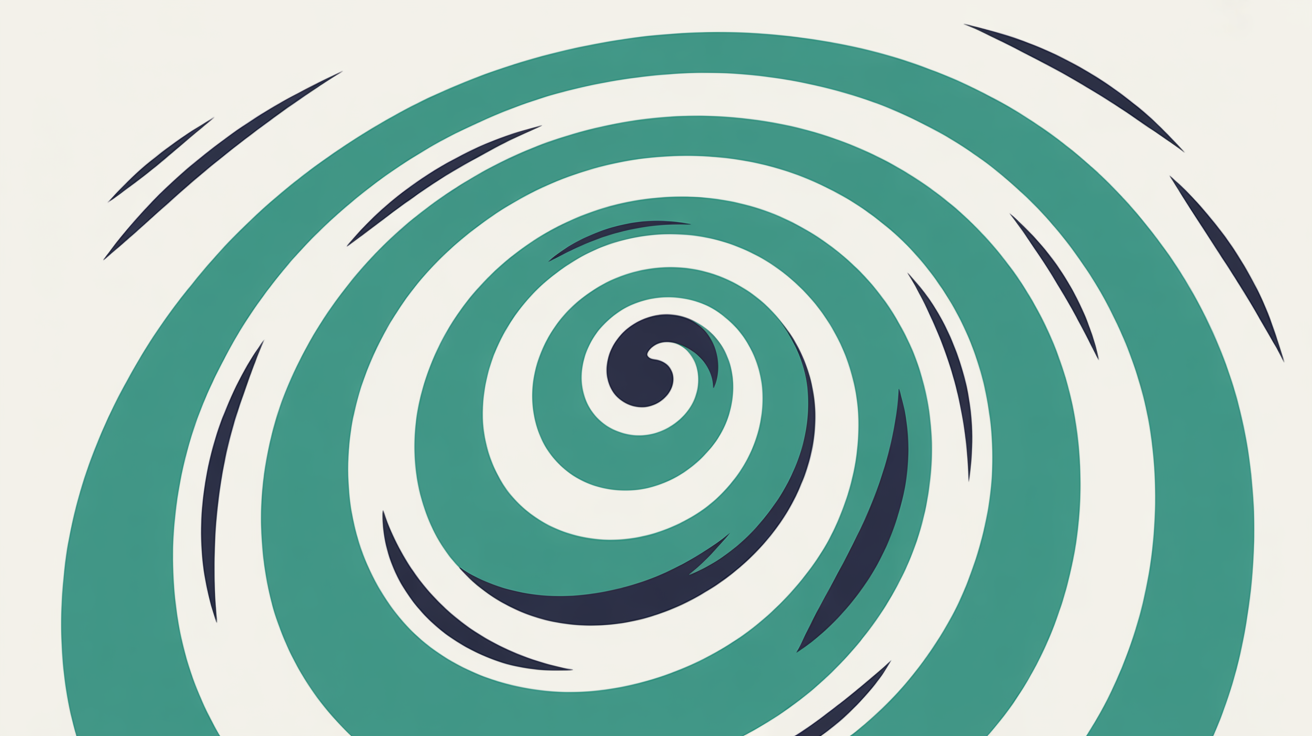 Abstract flat illustration of concentric teal arcs growing progressively shorter on a warm grey background, suggesting time cycles shrinking step by step