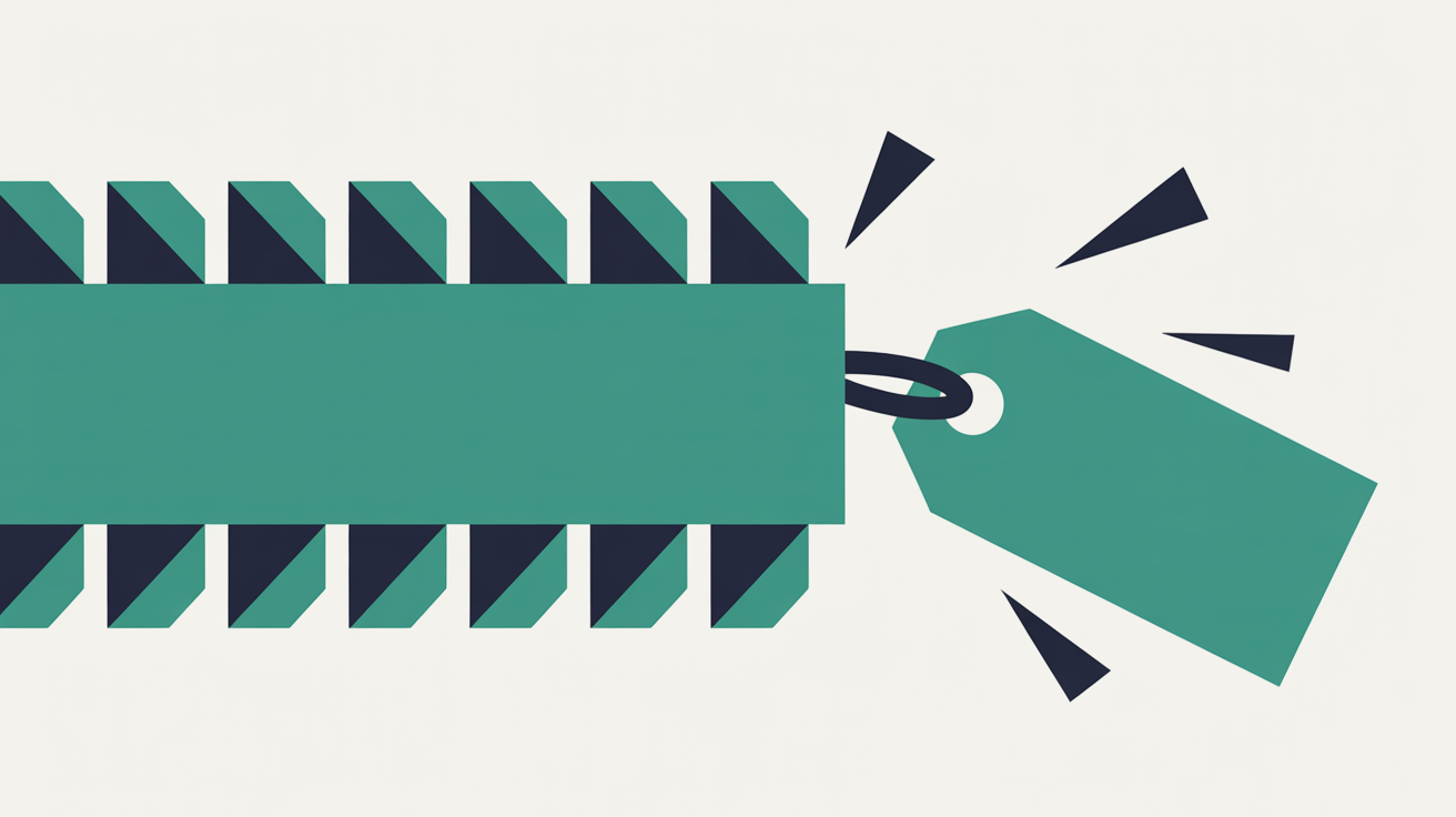 Flat illustration of a row of tag shapes clamped inside a rigid band with a single tag breaking free and moving away