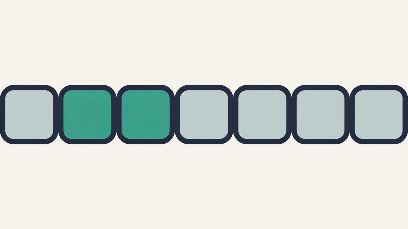 Long row of identical grey tiles with two of them picked out in teal