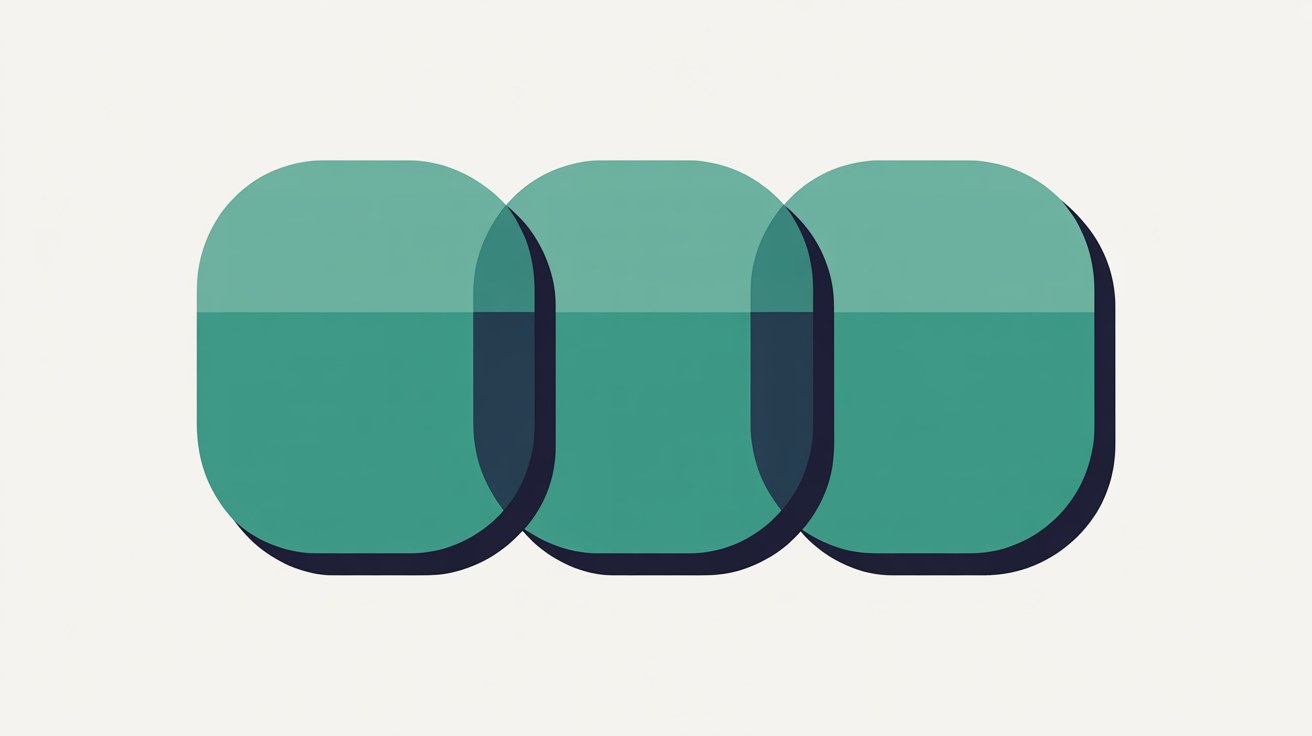 Three overlapping translucent teal panels sitting slightly out of alignment with one another