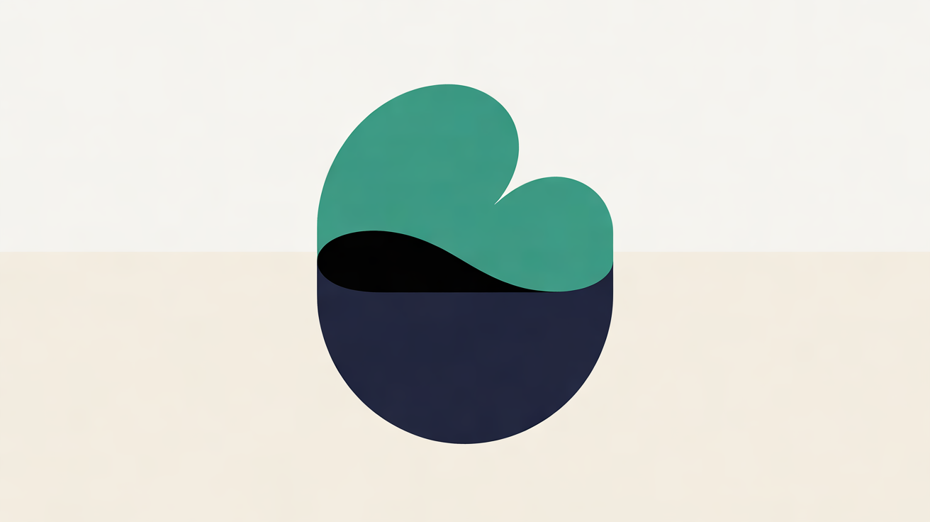 Flat illustration of a rounded teal shape sinking into a deep navy base, its lower edge lost in the dark, on a warm off-white background