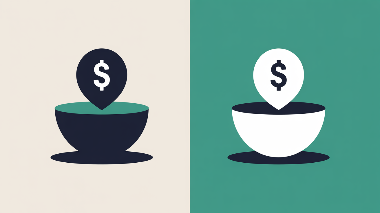 Two contrasting visual zones with clean separation suggesting transparent versus hidden pricing