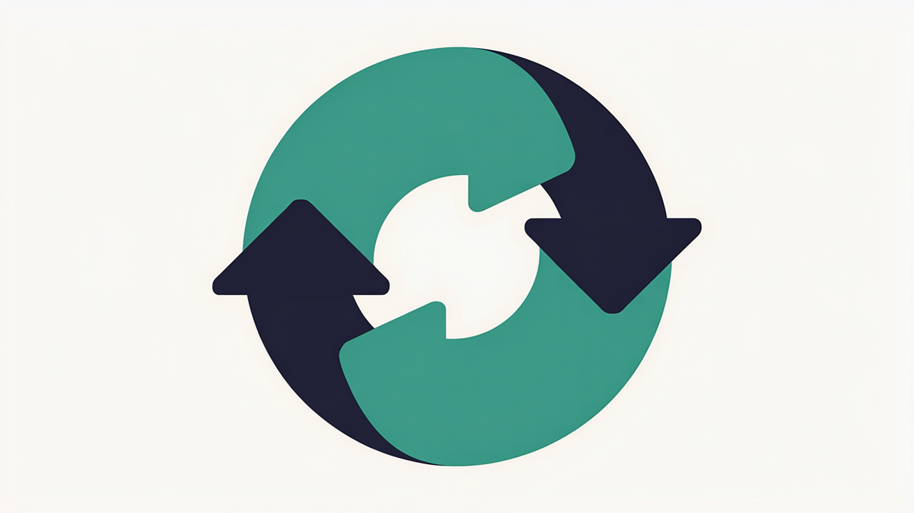 Abstract flat illustration of a circular arrow motif suggesting a return or cancellation cycle
