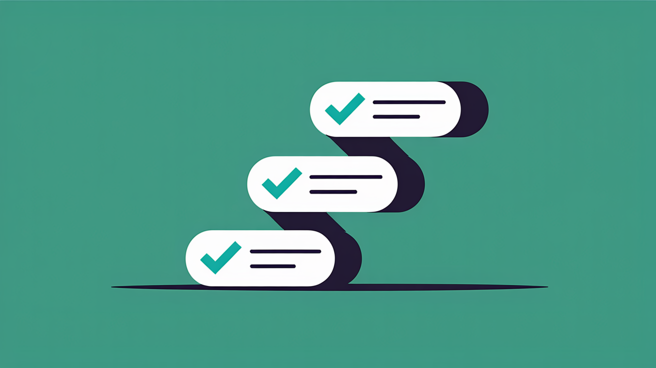 Abstract flat illustration of simple shapes arranged in a short vertical sequence, suggesting steady progress through a checklist