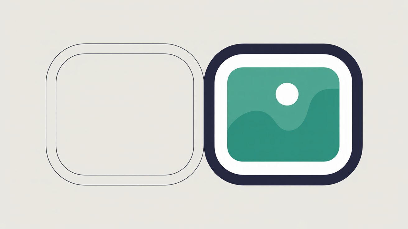 Flat illustration contrasting a faint blank preview card with a complete card containing a teal image block