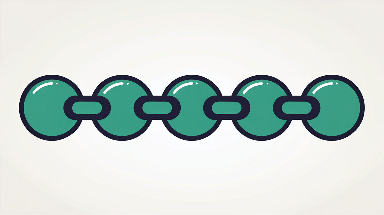 Abstract illustration of five small teal nodes connected in a single flowing sequence on a warm stone grey background, suggesting a short repeatable process