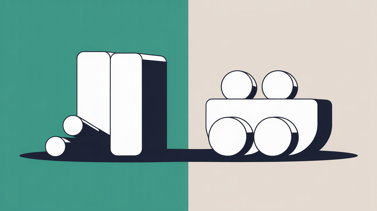 Abstract flat illustration showing two contrasting zones representing affordable and expensive options with teal geometric shapes