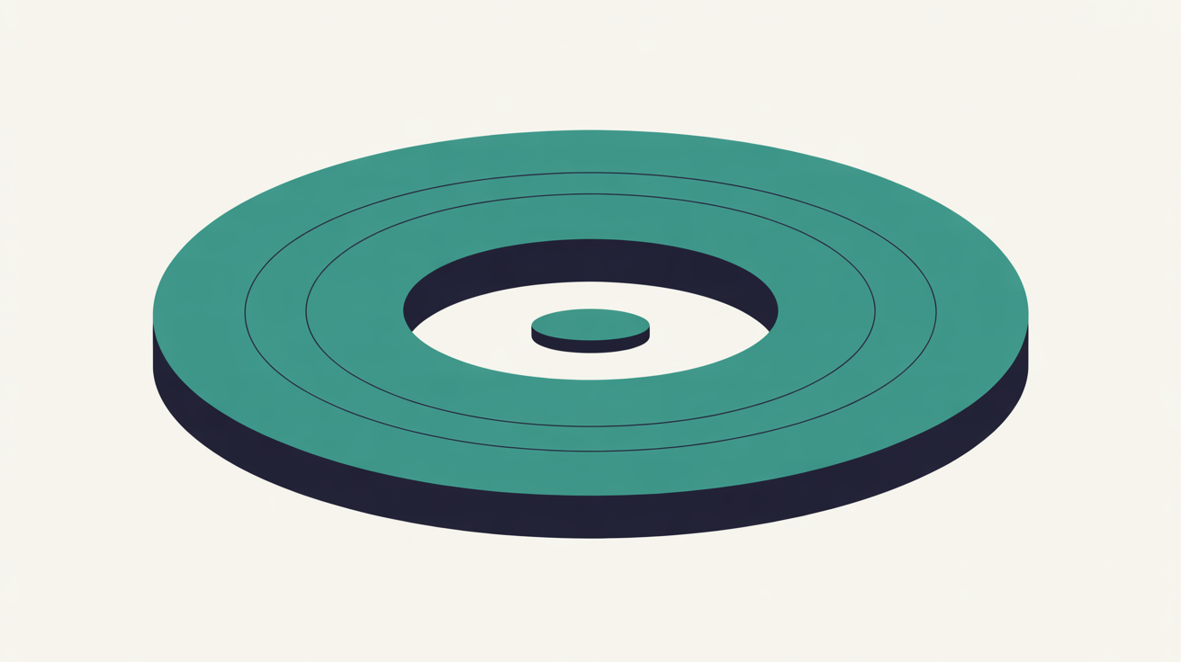 Abstract illustration of concentric teal arcs forming protective layers around a single central shape on an off-white background