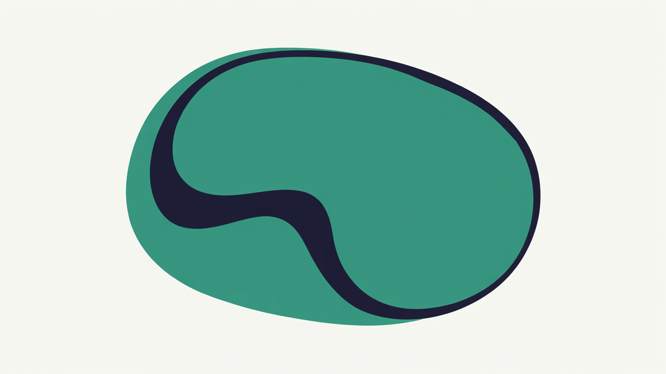 Abstract flat illustration of a single teal shape pressed inside a closed rounded boundary on warm stone grey background