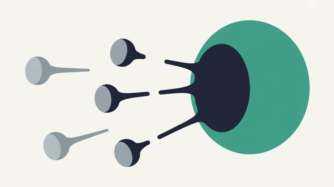 Pale grey circular nodes drifting away and detaching from a bright teal central node with broken connecting lines