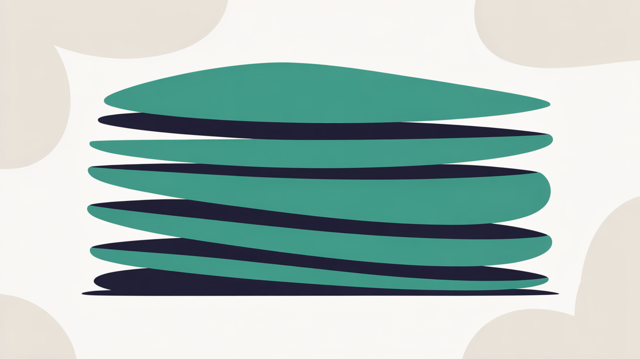 Flat illustration of stacked teal layers suggesting accumulating hidden costs on a warm stone background