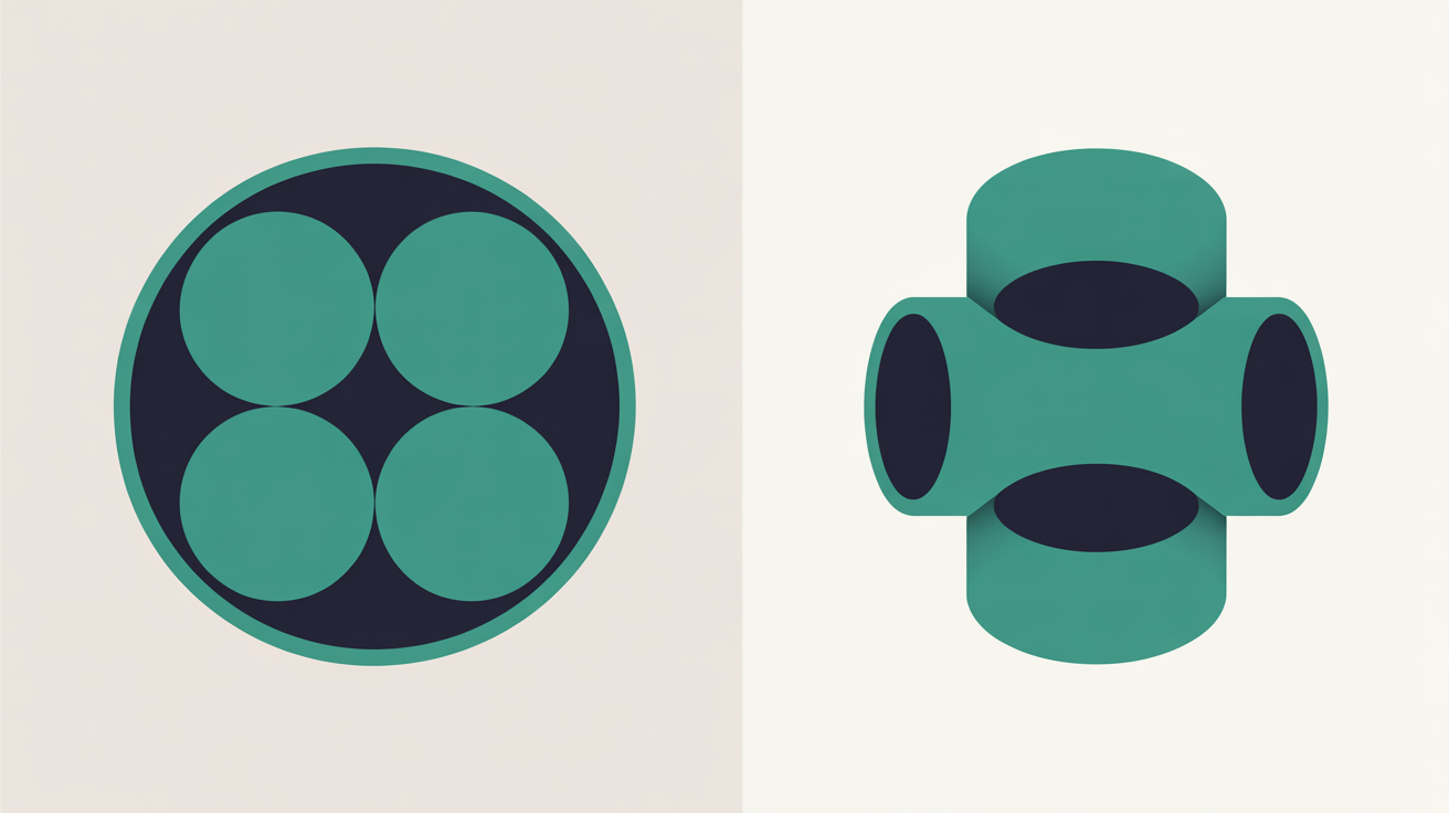 Abstract flat illustration of two contrasting visual zones suggesting a platform choice between locked-in convenience and open flexibility, teal accent on warm stone background