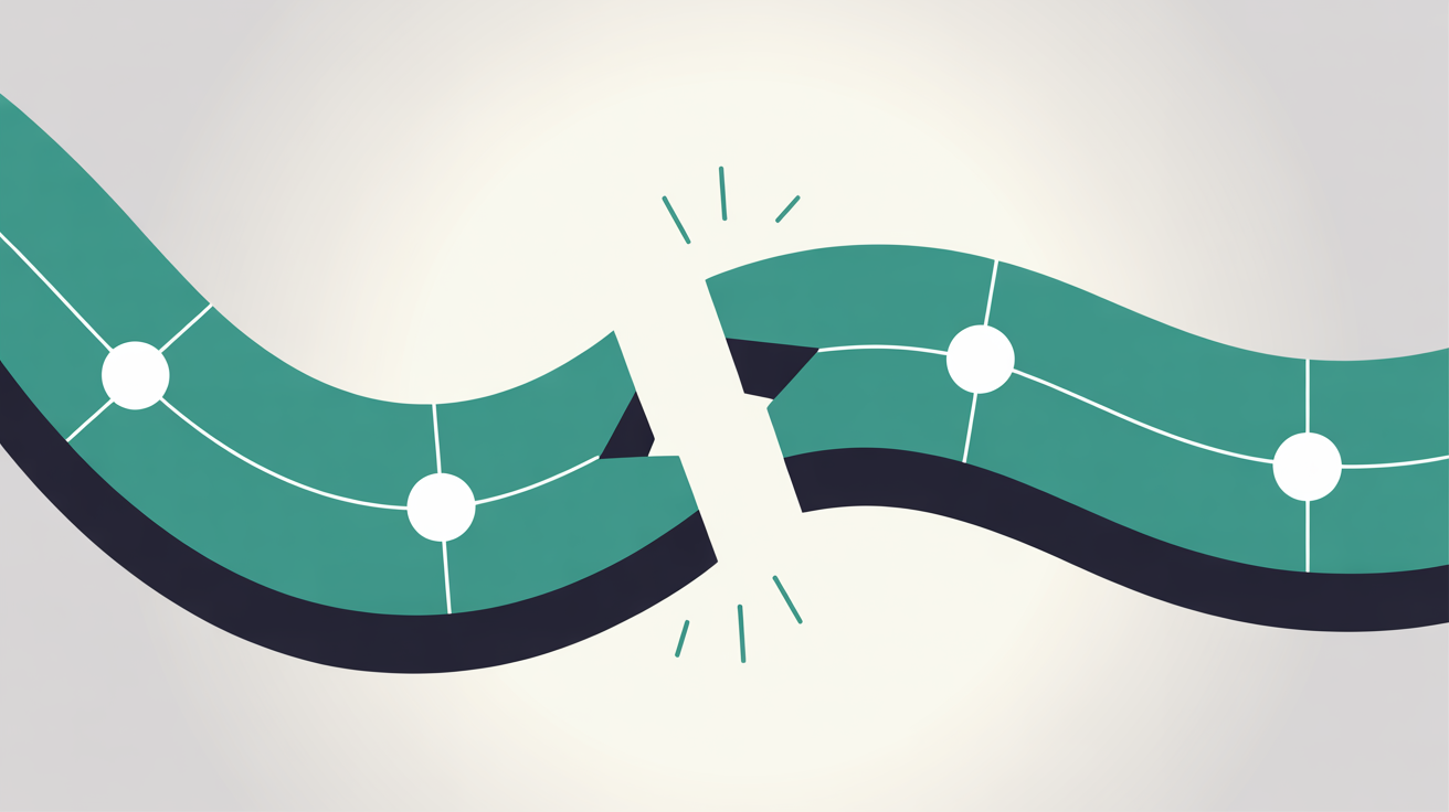 Business timeline illustration showing critical disruption point and recovery phases