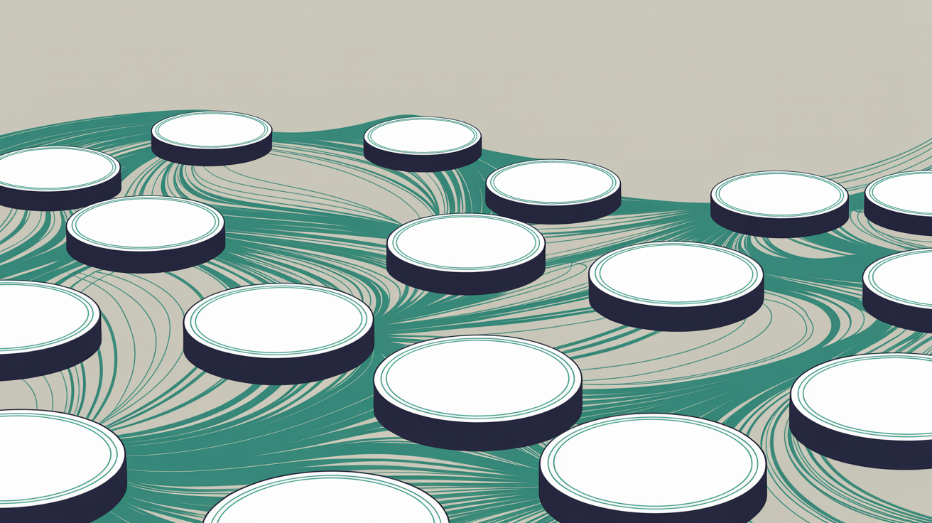 Abstract network of connected nodes suggesting a data request travelling between servers, teal lines on warm grey background