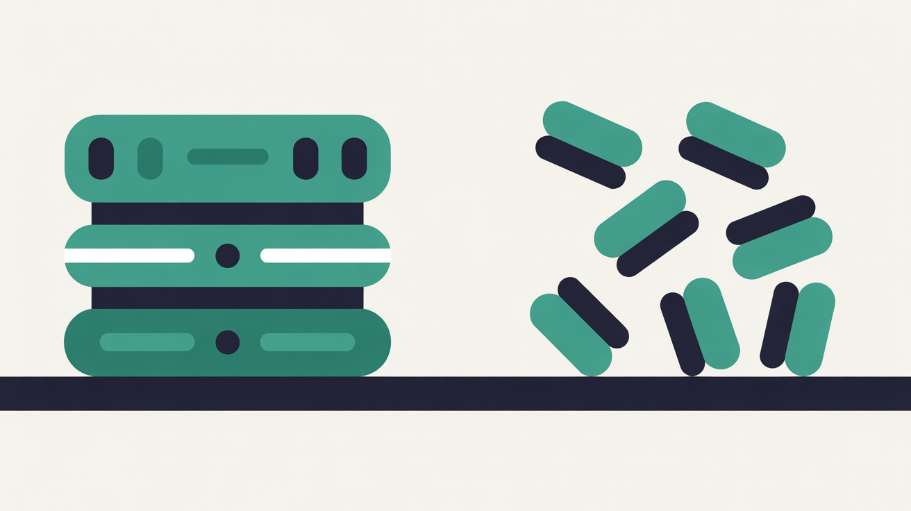 Abstract illustration showing contrasting layers of protection and vulnerability with teal geometric shapes on warm grey