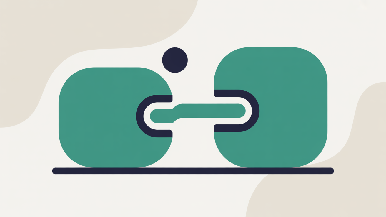 Single calm teal line reaching across a soft gap to connect two rounded shapes, suggesting a real person responding when something breaks