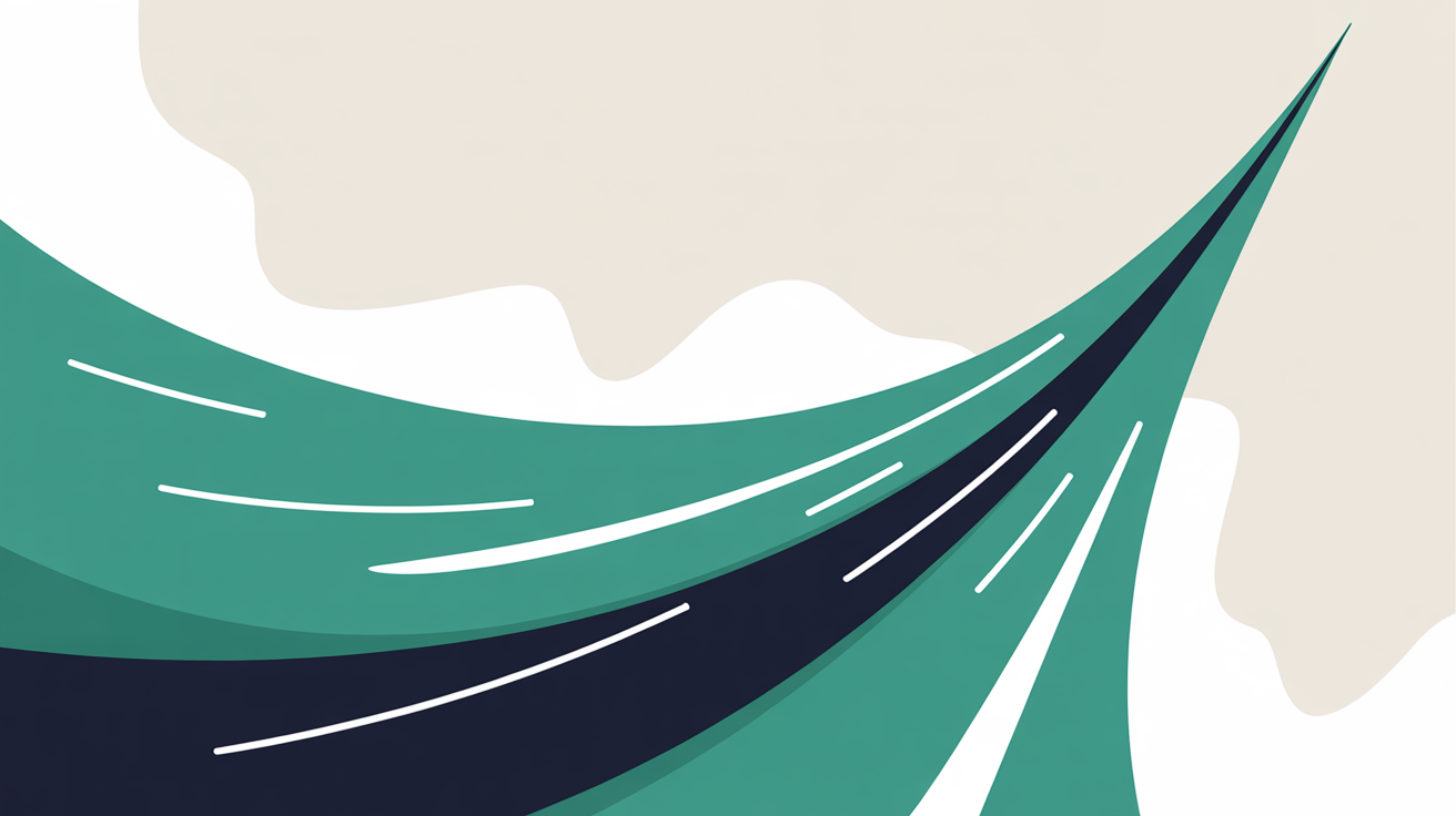 Abstract flat illustration showing digital image files flowing through optimisation layers, teal shapes on warm stone grey background