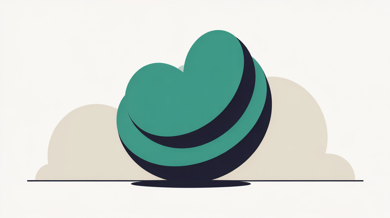 Flat abstract illustration of a shape being gently rebuilt from layered overlapping circles with calm upward motion, suggesting a site restored from backup