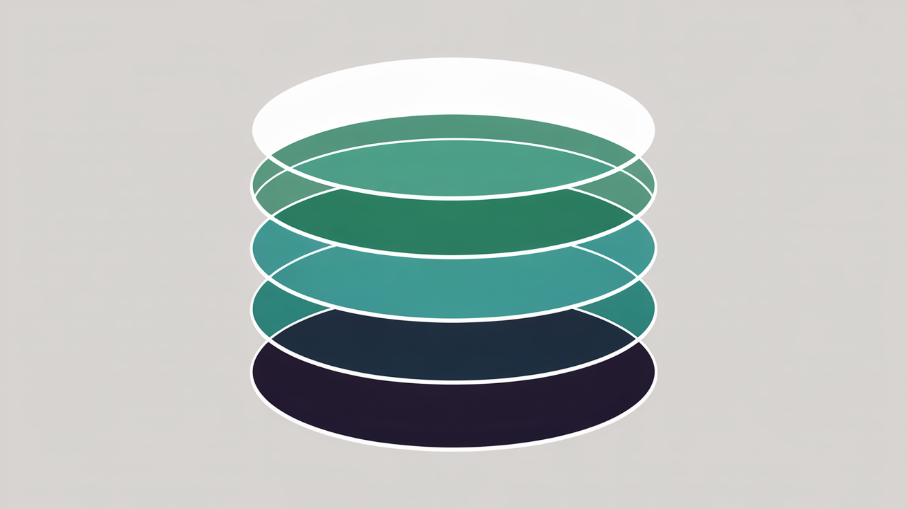 Layered translucent circles stacked vertically suggesting data snapshots and version history