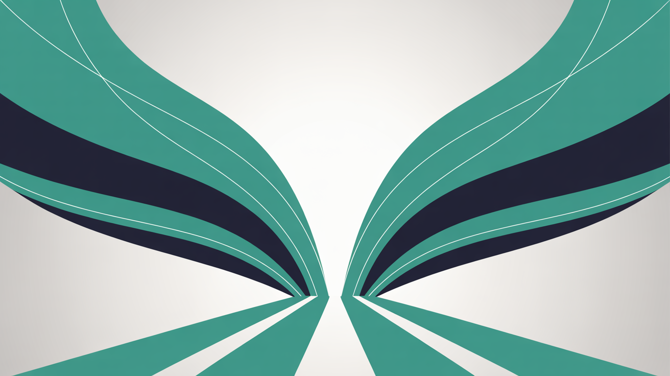 Flowing teal lines converging from three directions into a single fast output stream against warm grey background