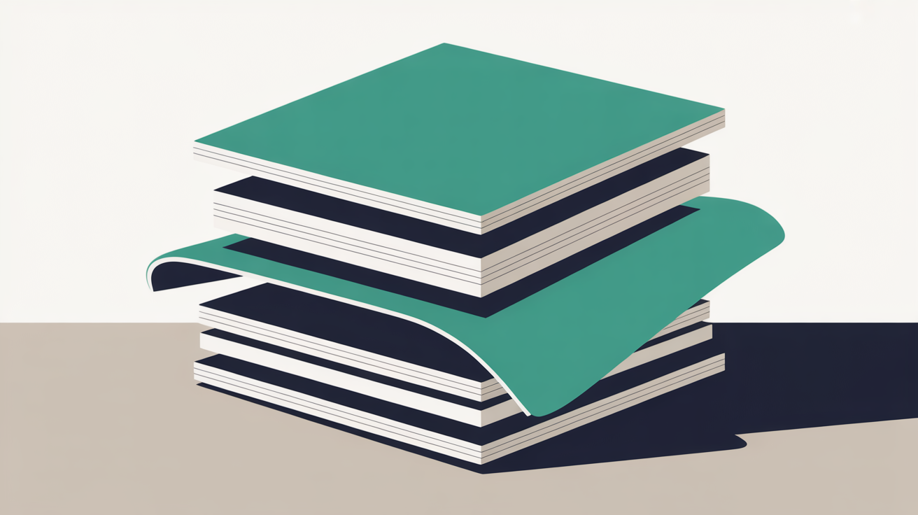 Abstract layered illustration of an overburdened database visualised as overlapping geometric layers, with one layer noticeably overflowing in teal on a warm grey background