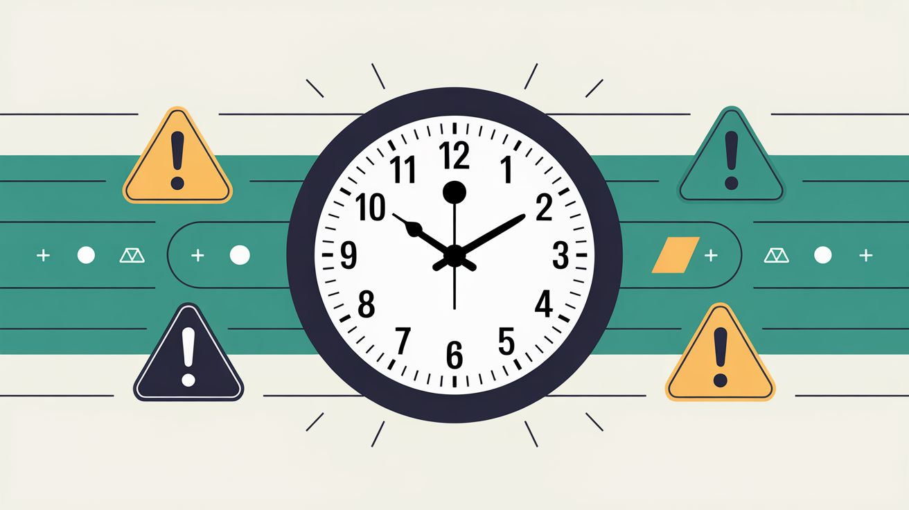 Abstract clock face with geometric warning shapes conveying urgency against a warm grey background