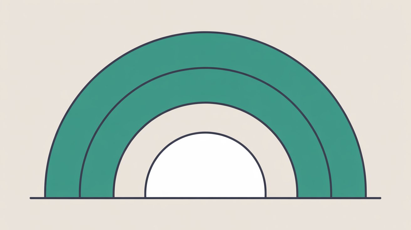 Three concentric teal arcs layered at slight offsets on warm stone grey, representing multiple overlapping backup layers