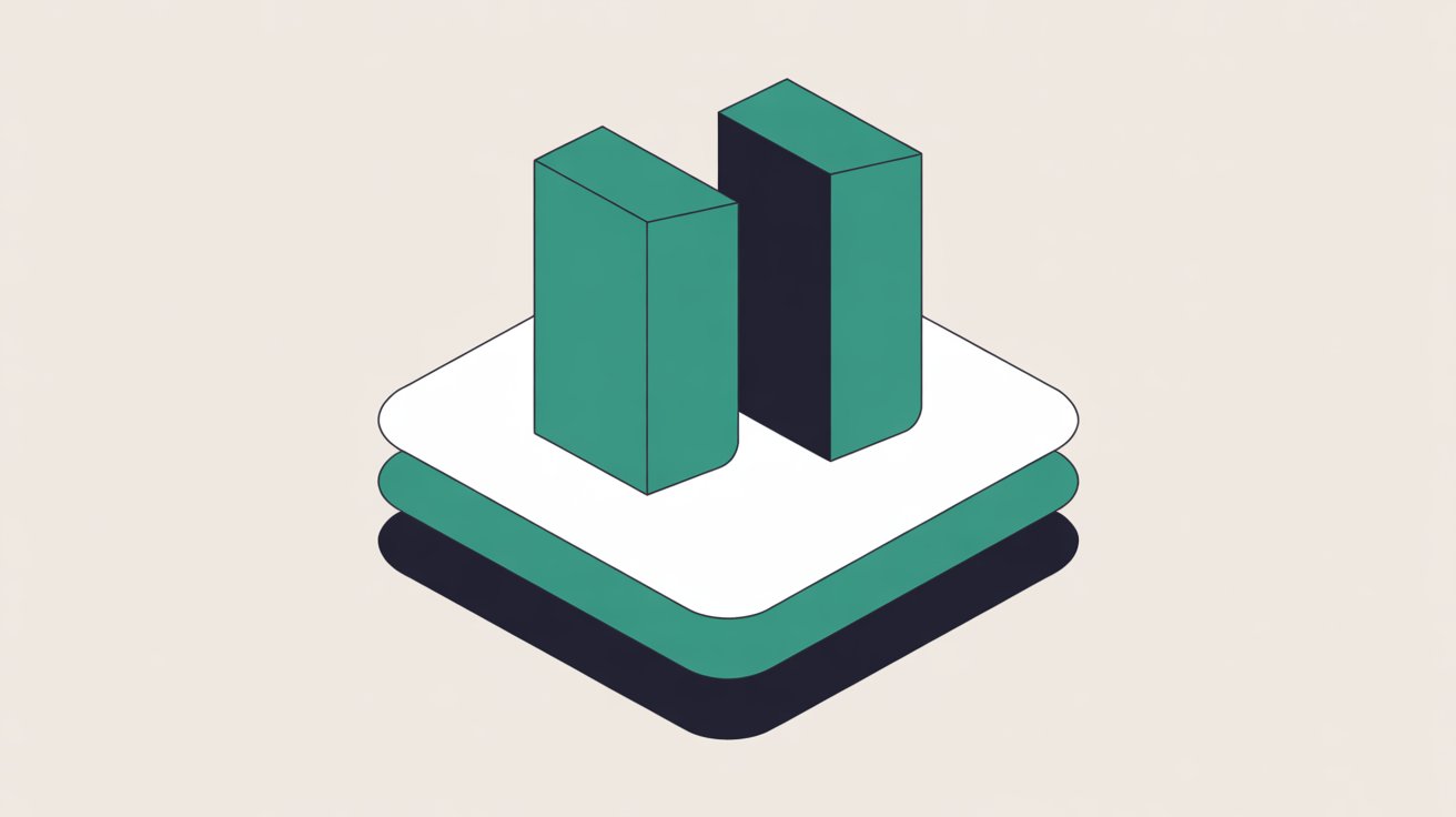 Abstract teal pause symbol hovering over a layered stack of cards on warm grey background, suggesting a backup taken before a system change