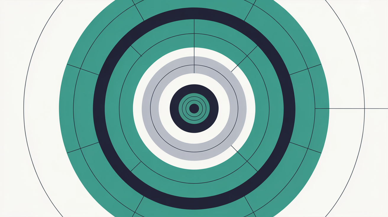 Abstract concentric shield layers protecting a central element, flat illustration in teal and warm grey