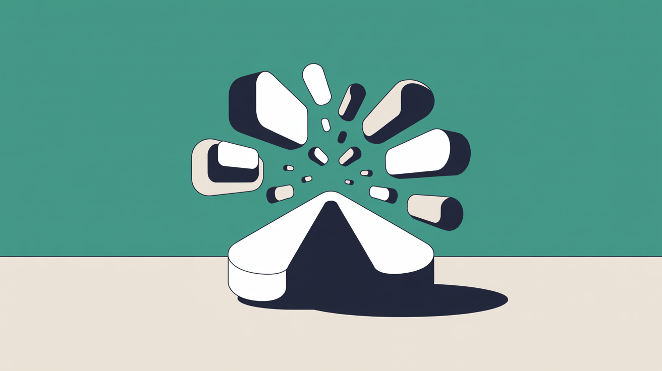 Abstract flat illustration of interconnected shapes converging toward a central platform, representing digital choice and direction