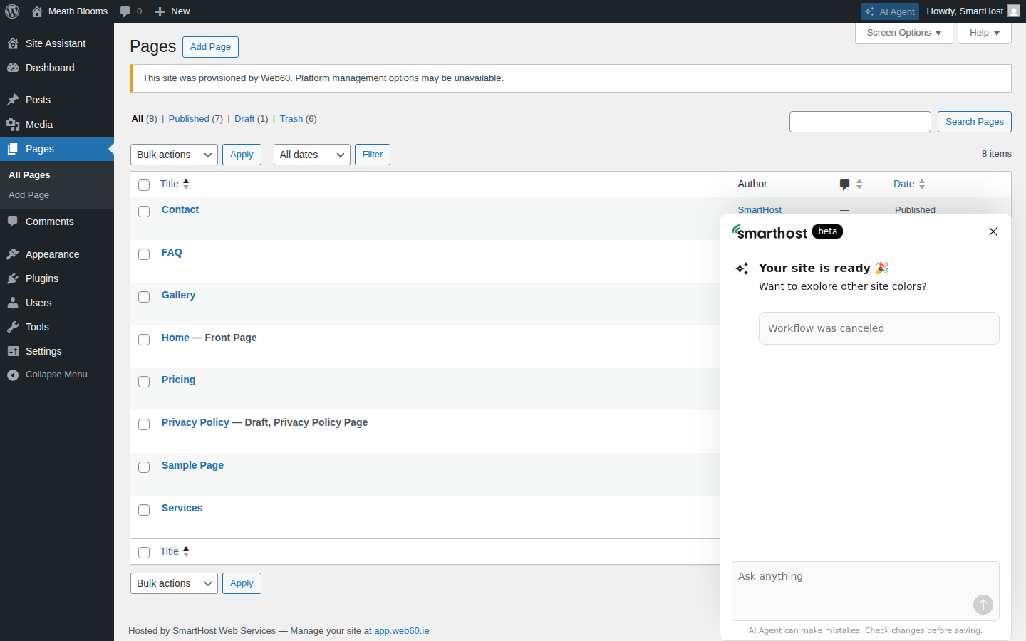 Pages list in WordPress