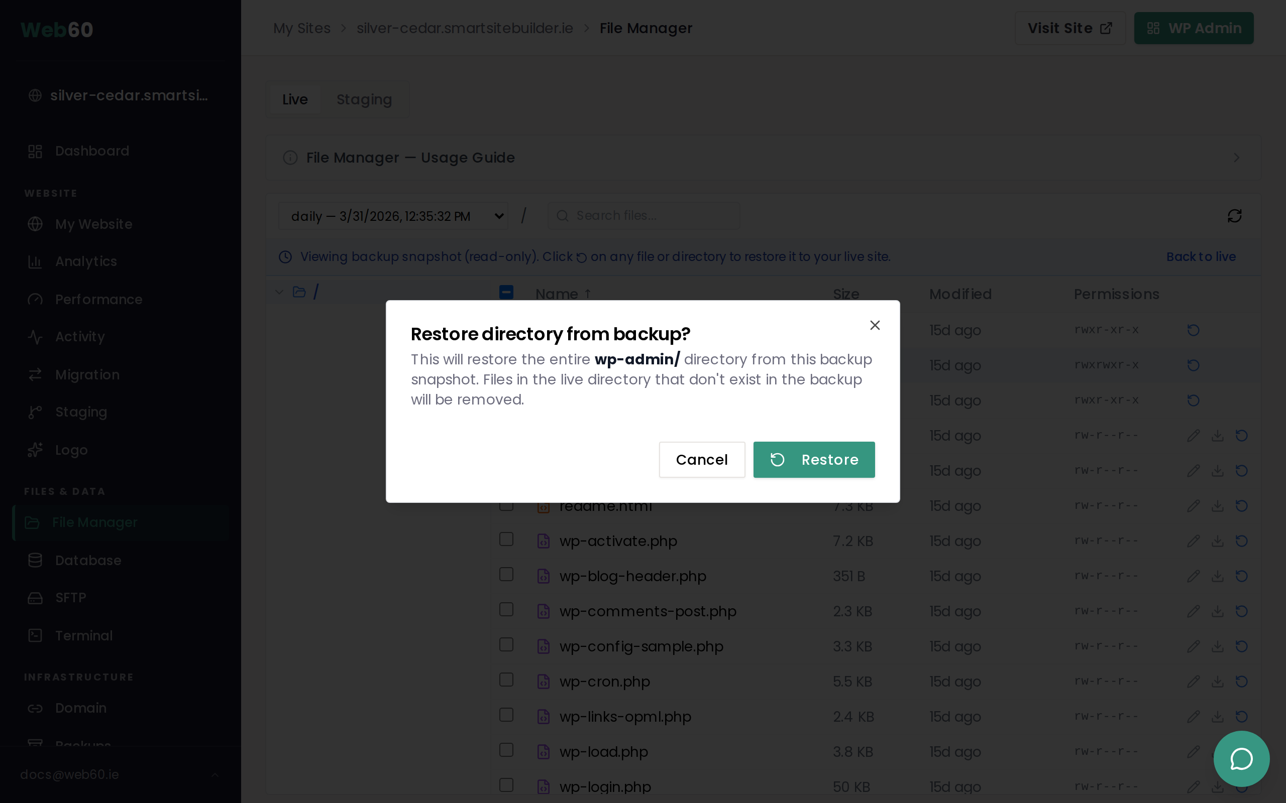 The restore confirmation dialog asking you to confirm the restore