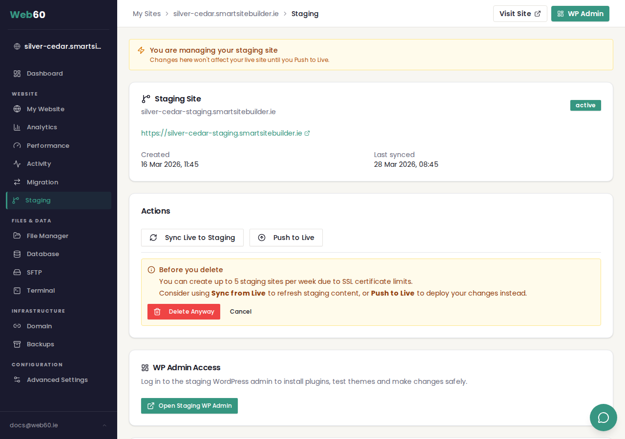 Delete confirmation showing the rate limit warning