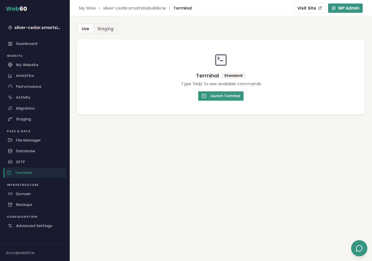 The Live/Staging toggle on the Terminal page